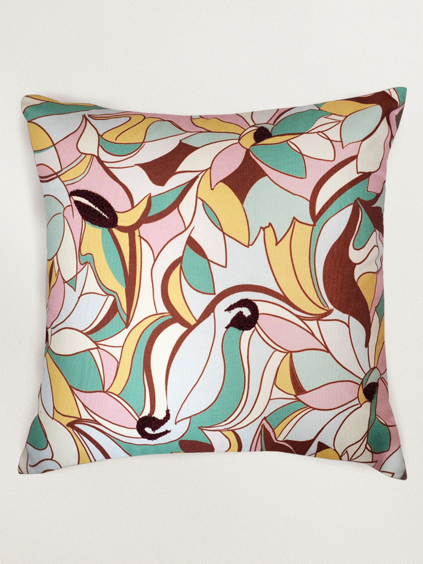 Abstract Printed & Embroidered | 16 x 16 inch | Spring Summer Cushion Cover