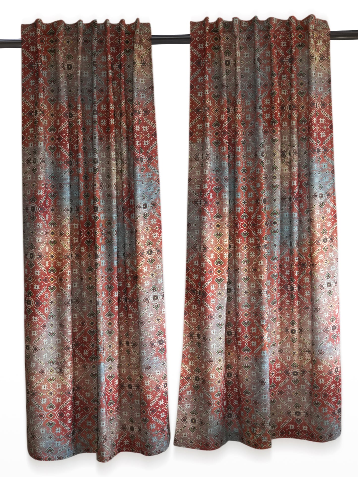 Door Curtain Cotton Blend Abstract Printed in Brown - 50" x 84" (Pack of 2)(Hidden Loop)