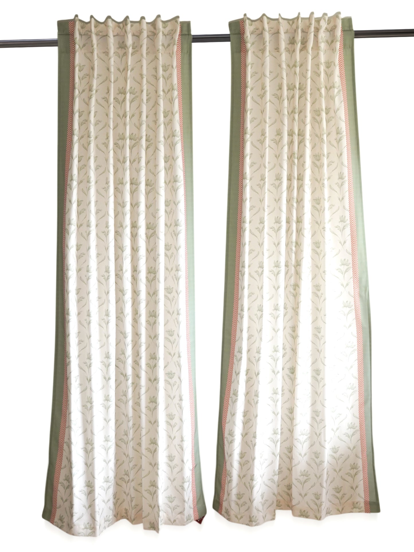 Door Curtain Cotton Blend Floral Digital Printed in White Green Color - 50" x 84" (Pack of 2)(Hidden Loop)