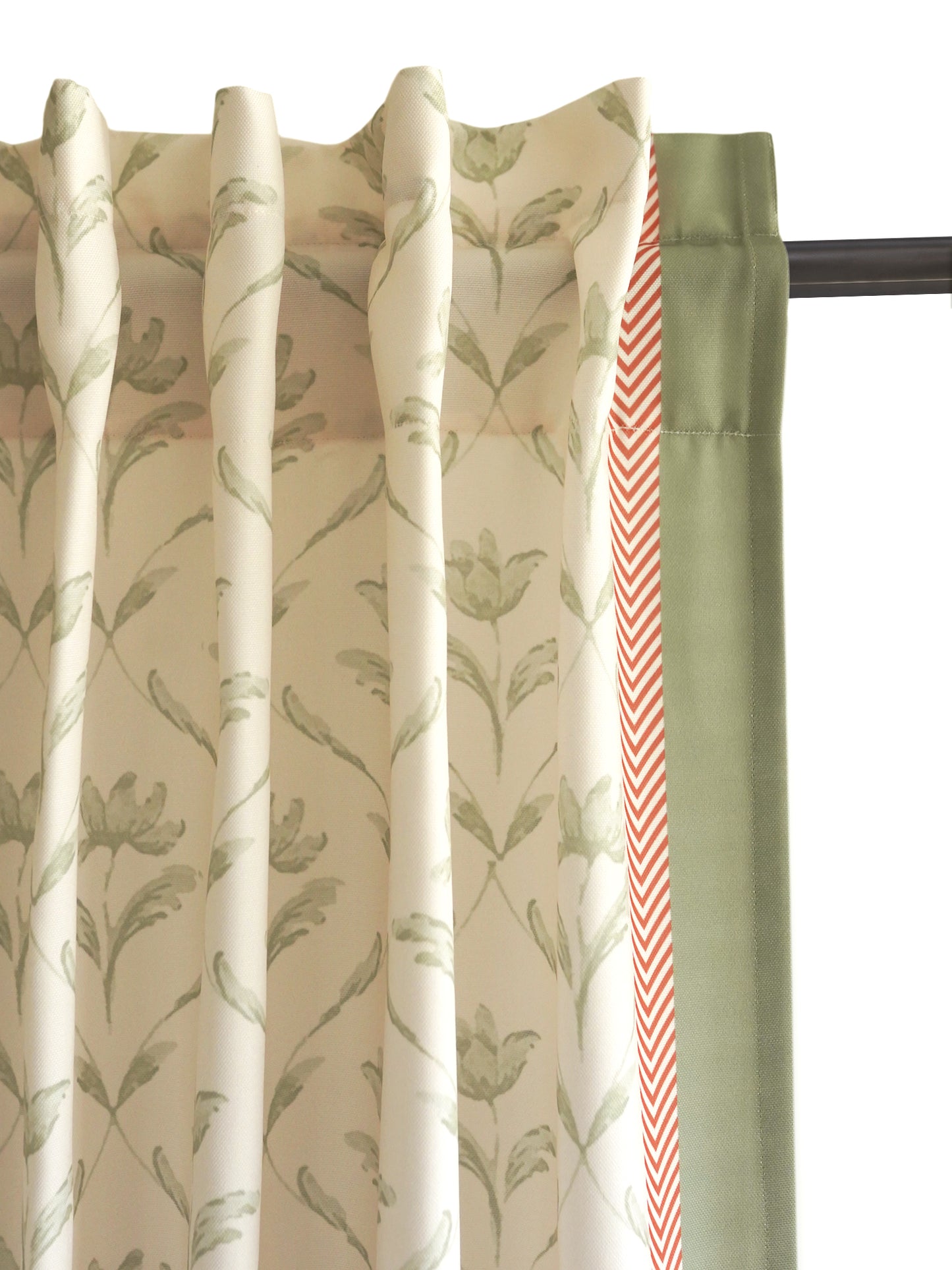 Door Curtain Cotton Blend Floral Digital Printed in White Green Color - 50" x 84" (Pack of 2)(Hidden Loop)