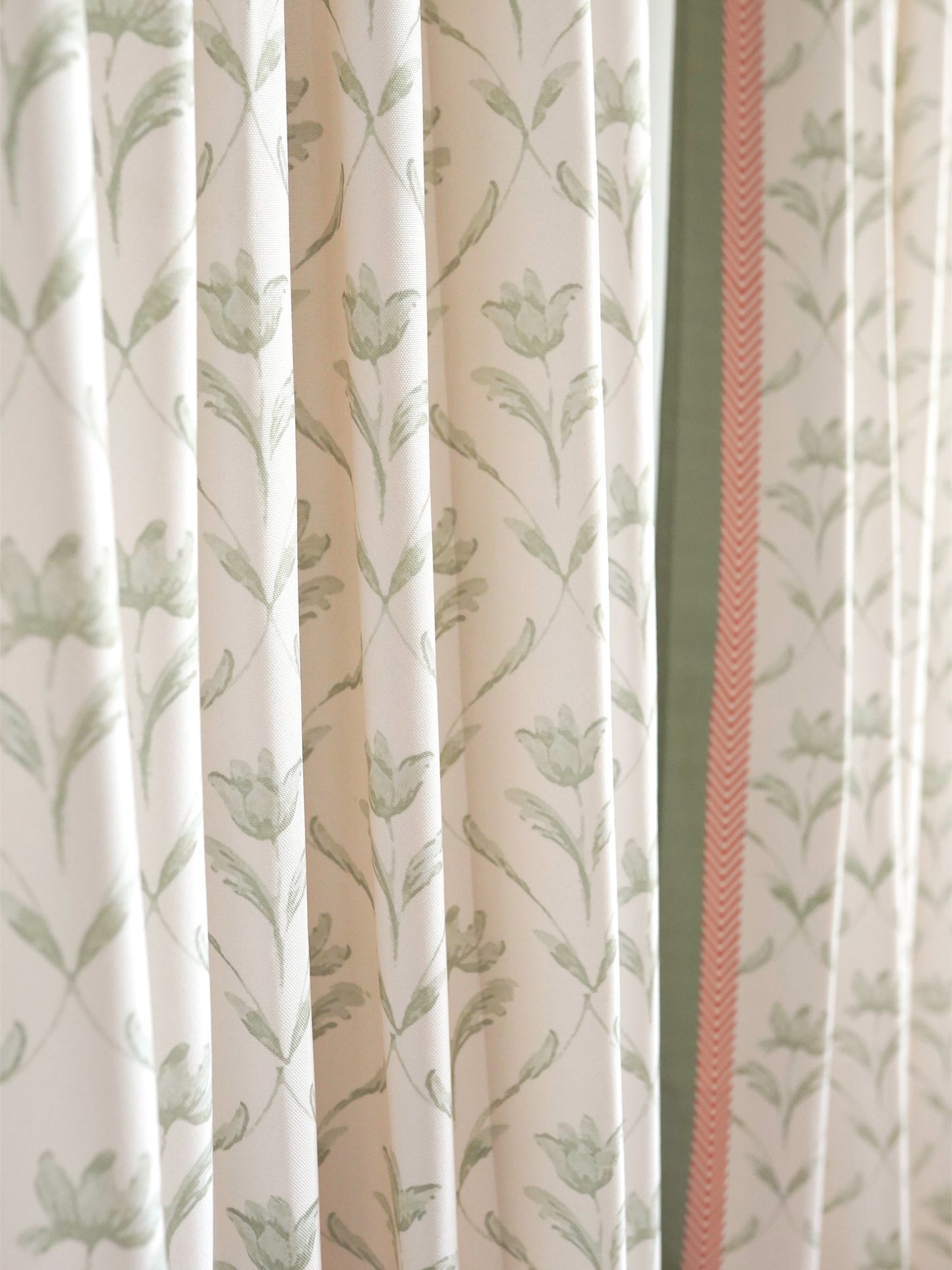 Door Curtain Cotton Blend Floral Digital Printed in White Green Color - 50" x 84" (Pack of 2)(Hidden Loop)