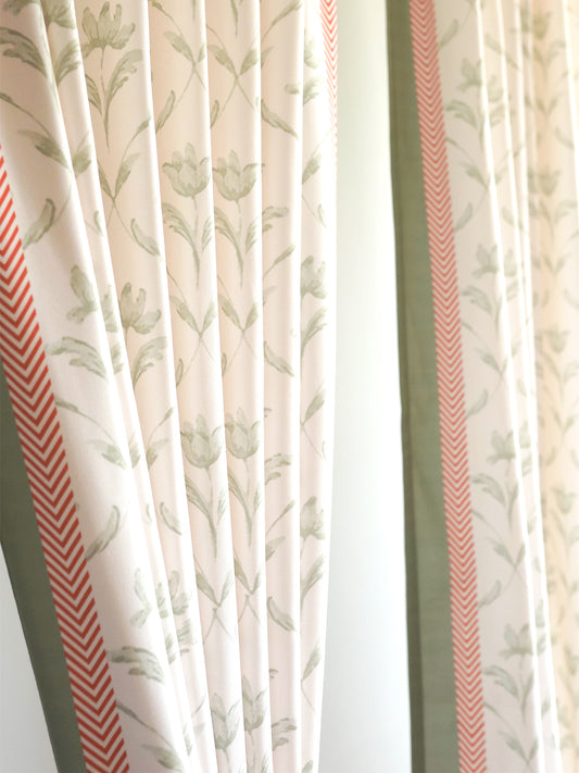 Door Curtain Cotton Blend Floral Digital Printed in White Green Color - 50" x 84" (Pack of 2)(Hidden Loop)