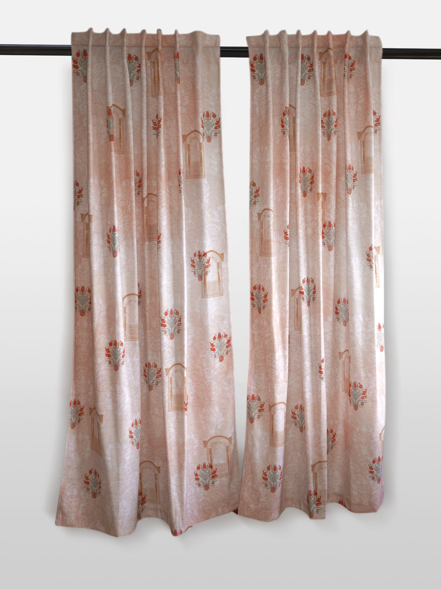 Door Curtain Cotton Blend Mughal Jharokha Print Beige Brown - 50" x 84" (Pack of 2)(Hidden Loop)