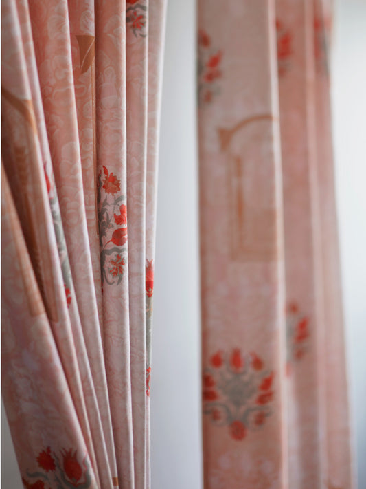 Door Curtain Cotton Blend Mughal Jharokha Print Beige Brown - 50" x 84" (Pack of 2)(Hidden Loop)