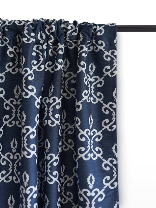 Door Curtain Screen Printed Abstract Rod Pocket Dark Blue - 52" X 90"