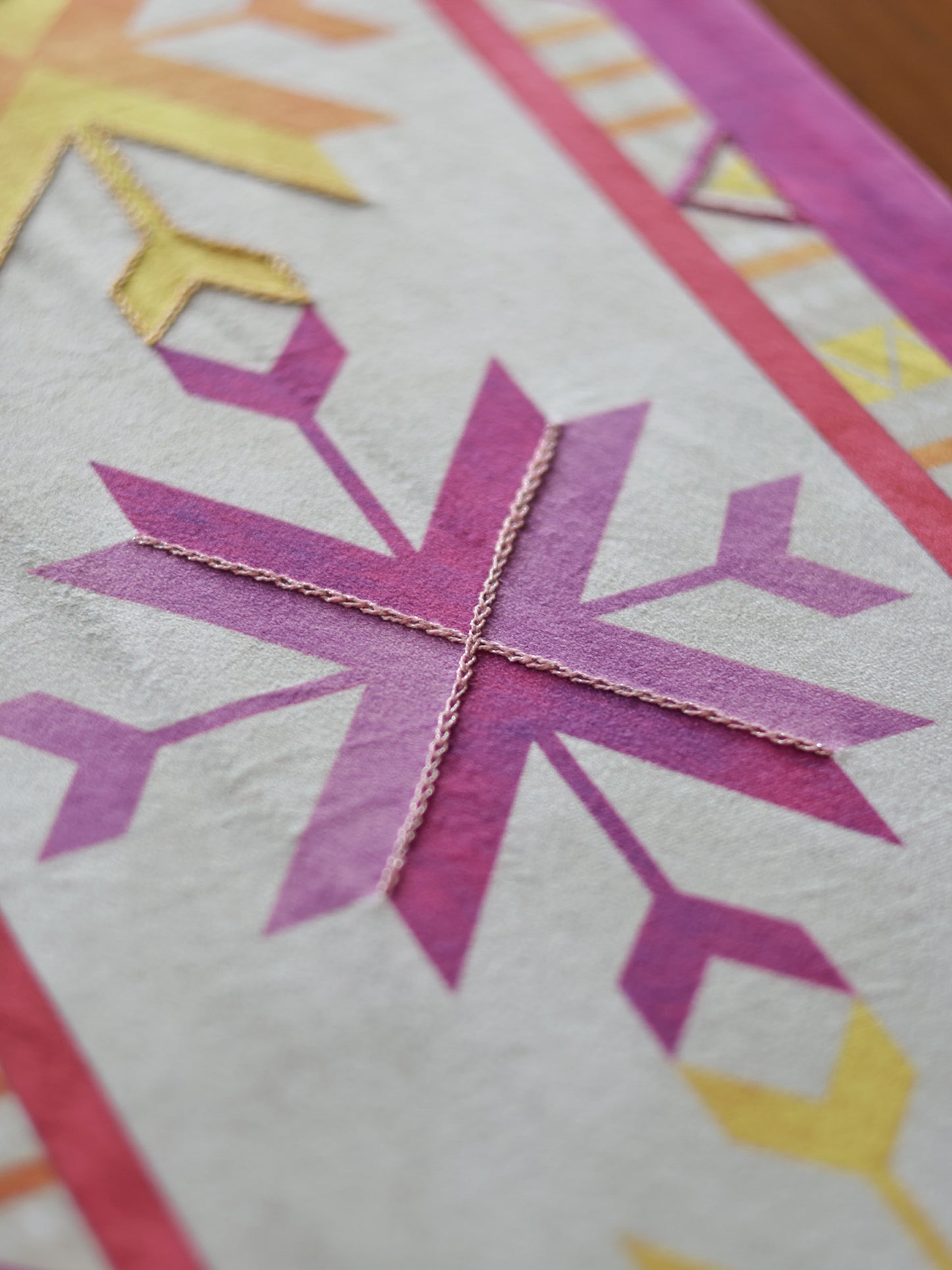 Phulkari Embroidered Velvet Table Runner | 4 and 6 Seater | 12 Inch x 84 Inch | Pink & Yellow