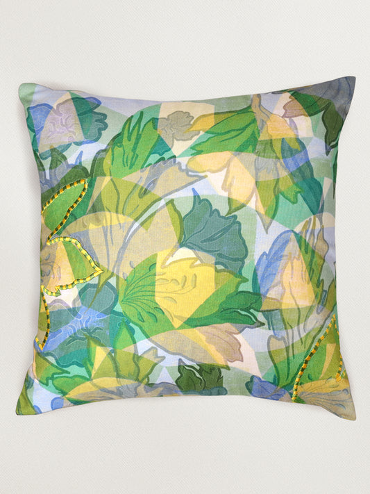 Abstract Leaf Embroidered Reversible |16 x 16 inch| Spring Summer Cushion Cover