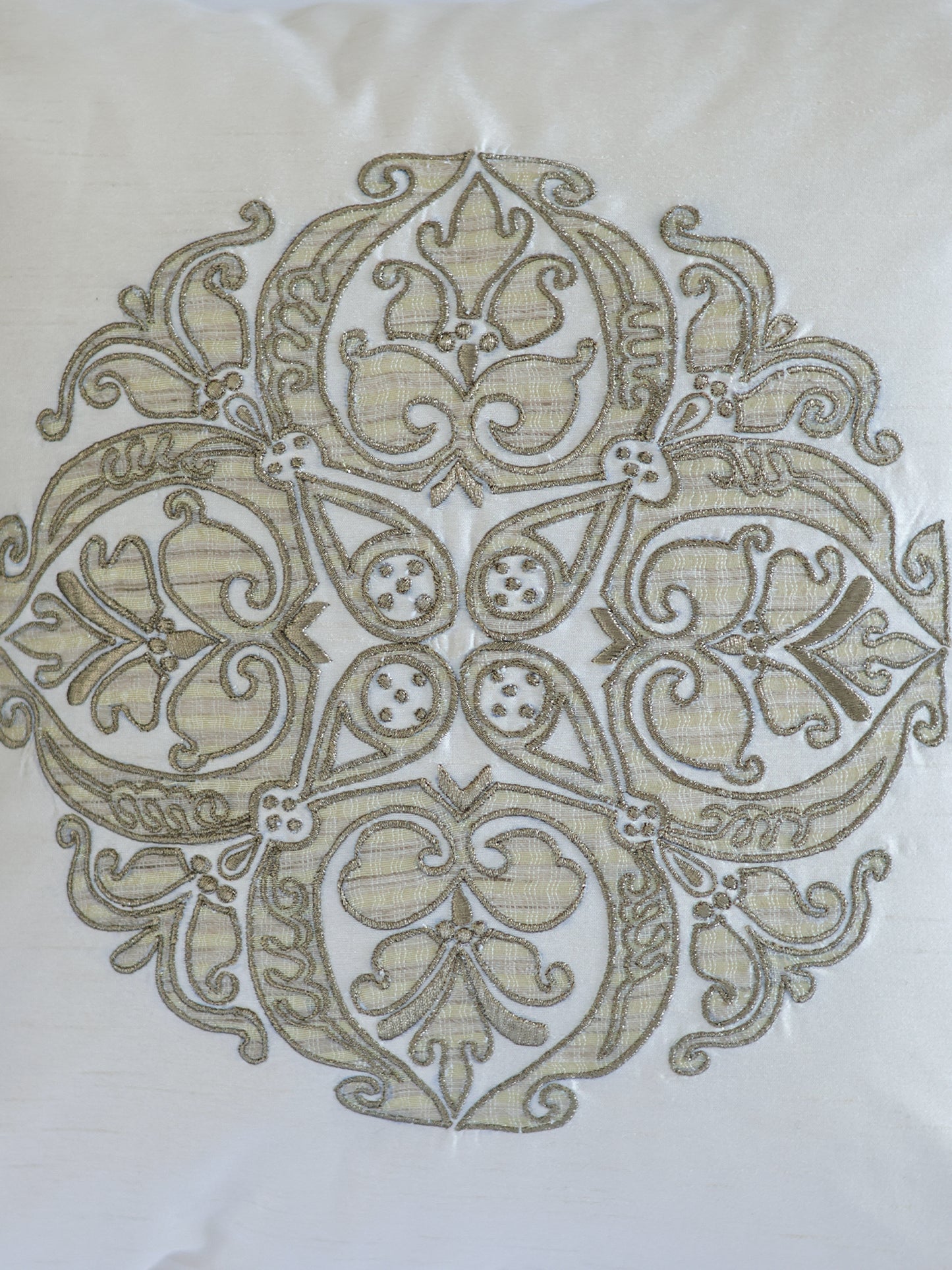 Applique Embroidered Cushion Cover 16 Inch x 16 Inch | Off White