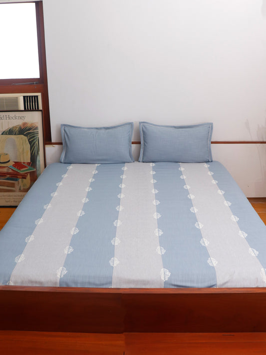 Block Print Bedcover with Patchwork | Blue / Grey - 90x108 Inch