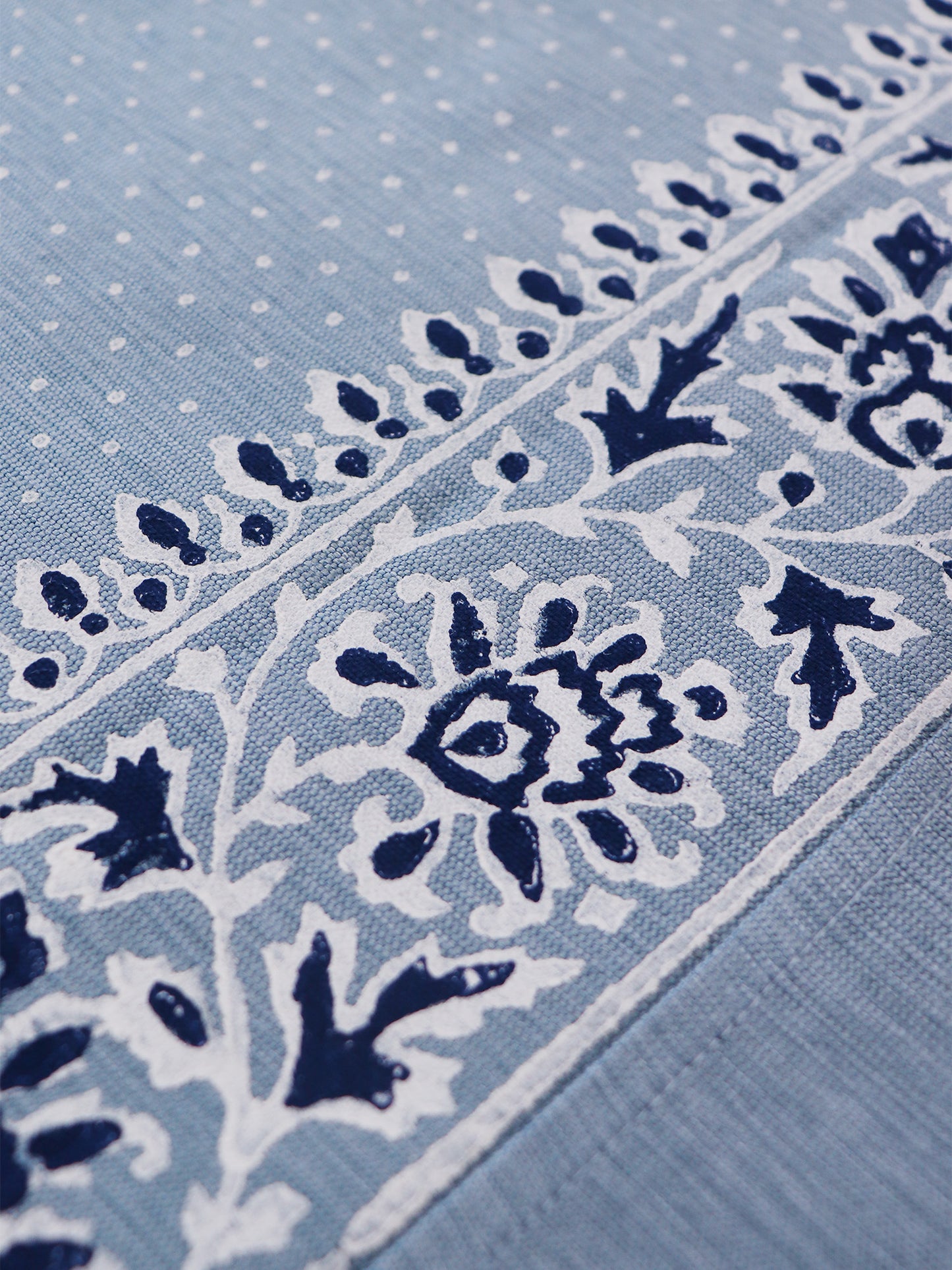 Block Printed Bedcover | Floral - Grey / Blue - 90x108 inch