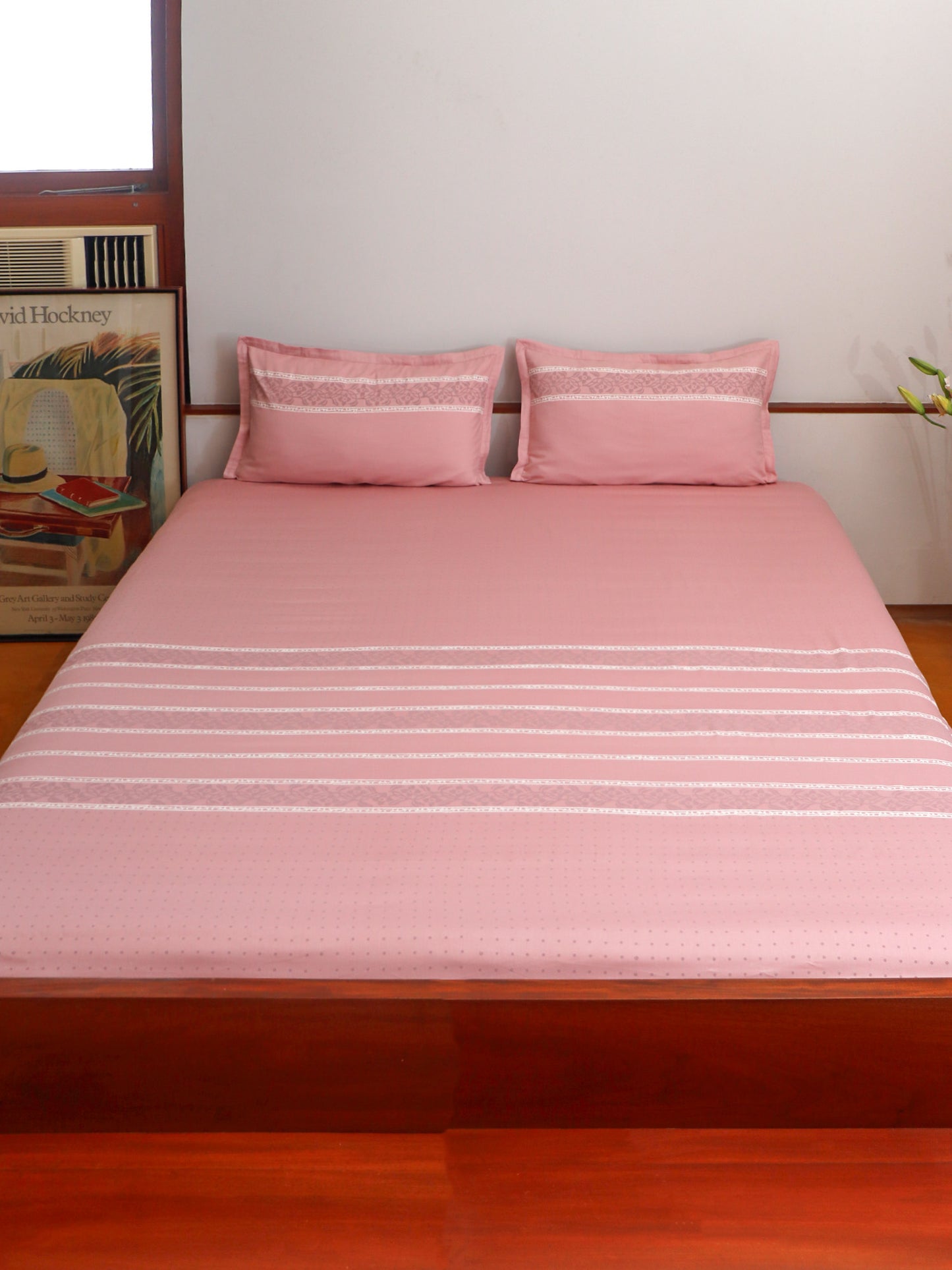 Block Printed Bedsheet | Abstract - Pink / White - 108x108 inch