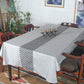 Table Cover Self Textured with Patchwork in Middle | Polycanvas, White & Black - 52in x 84in