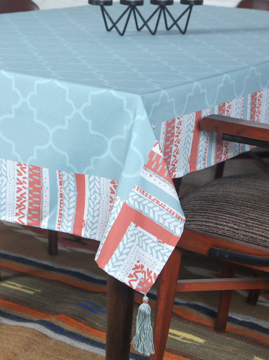 Table Cover Ogee Pattern with Tassels | Polycanvas, Sea Green - 52in x 84in