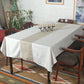 Table Cover with Embroidered Patchwork in Middle | Polycanvas, White & Beige - 52in x 84in