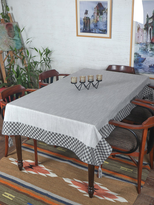 Table Cover Self Textured with Floral Border | Polycanvas, White & Black - 52in x 84in