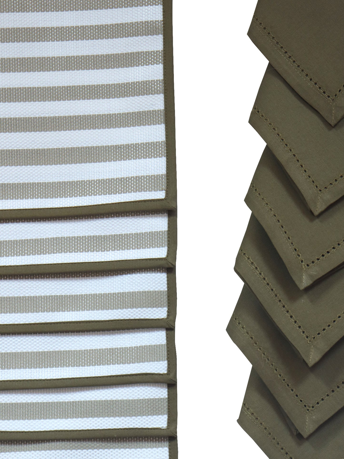 Solid Dinner Table Mats and Table Napkin | Flat Piping | Olive | Set of 6 | Polyester | Cotton | 12 Inch x 18 Inch | 16 Inch x 16 Inch
