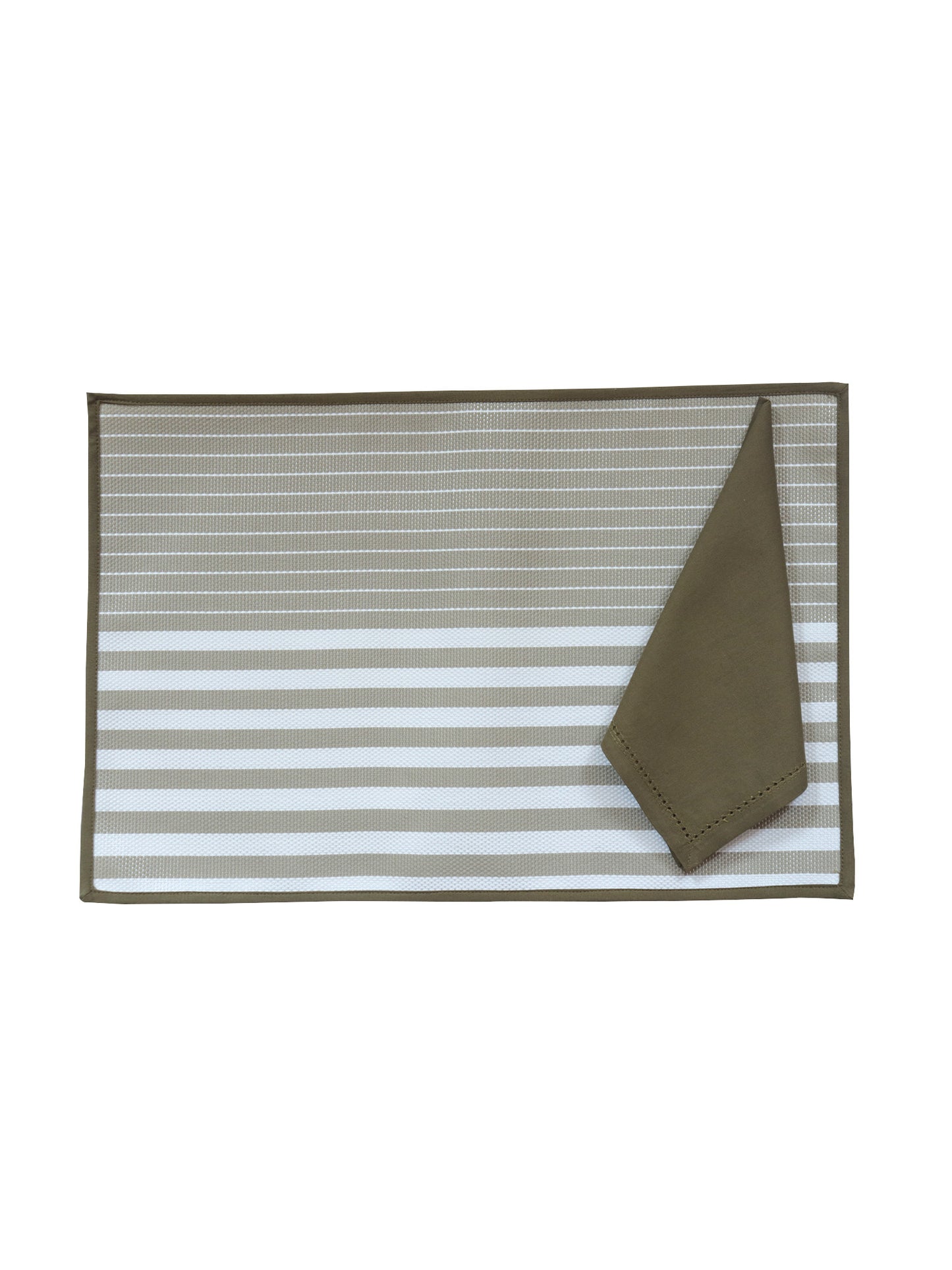 Solid Dinner Table Mats and Table Napkin | Flat Piping | Olive | Set of 6 | Polyester | Cotton | 12 Inch x 18 Inch | 16 Inch x 16 Inch