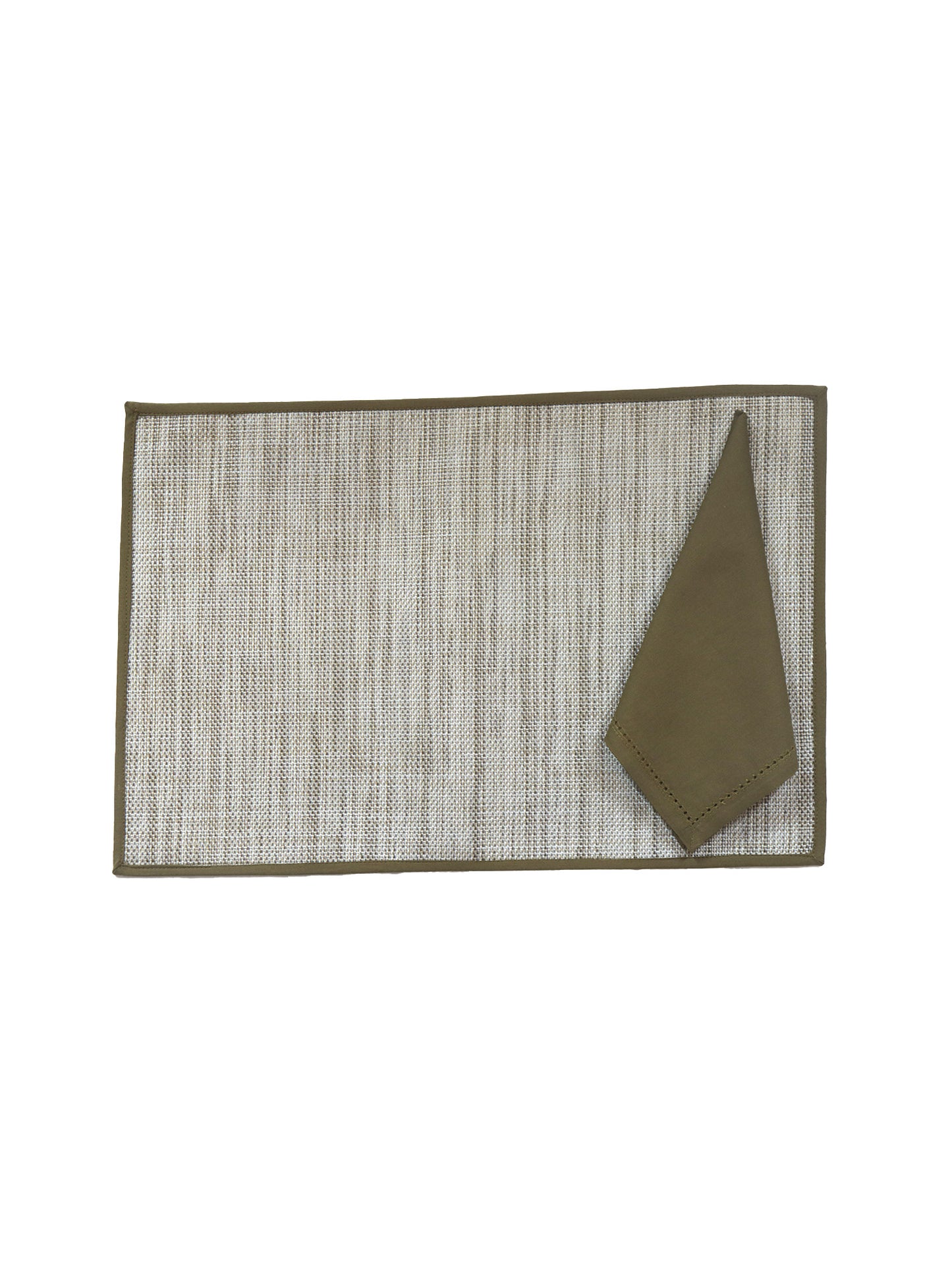 Solid Dinner Table Mats and Table Napkin | Flat Piping | Set of 6 | Olive | Polyester | Cotton | 12 Inch x 18 Inch | 16 Inch x 16 Inch