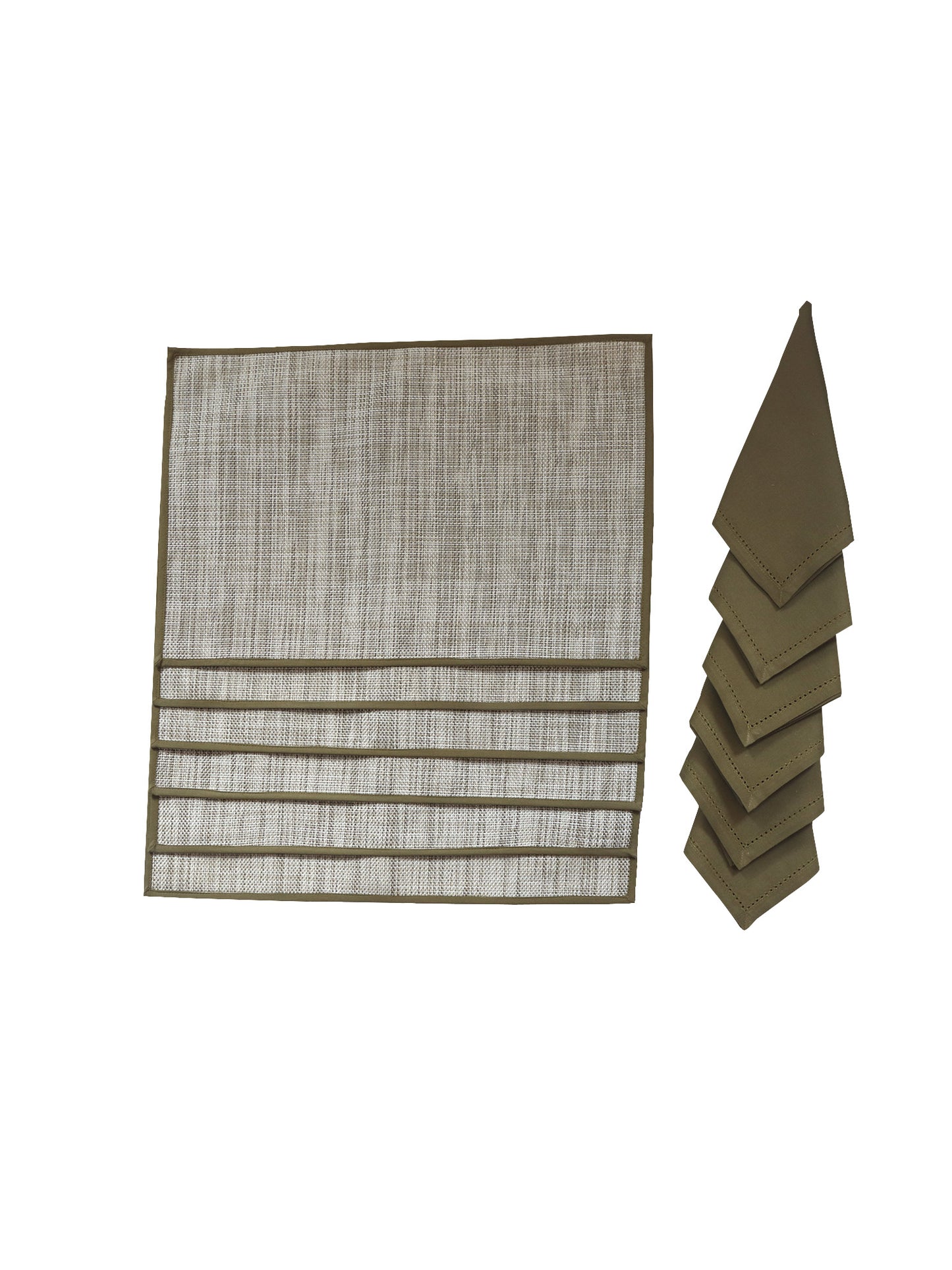 Solid Dinner Table Mats and Table Napkin | Flat Piping | Set of 6 | Olive | Polyester | Cotton | 12 Inch x 18 Inch | 16 Inch x 16 Inch