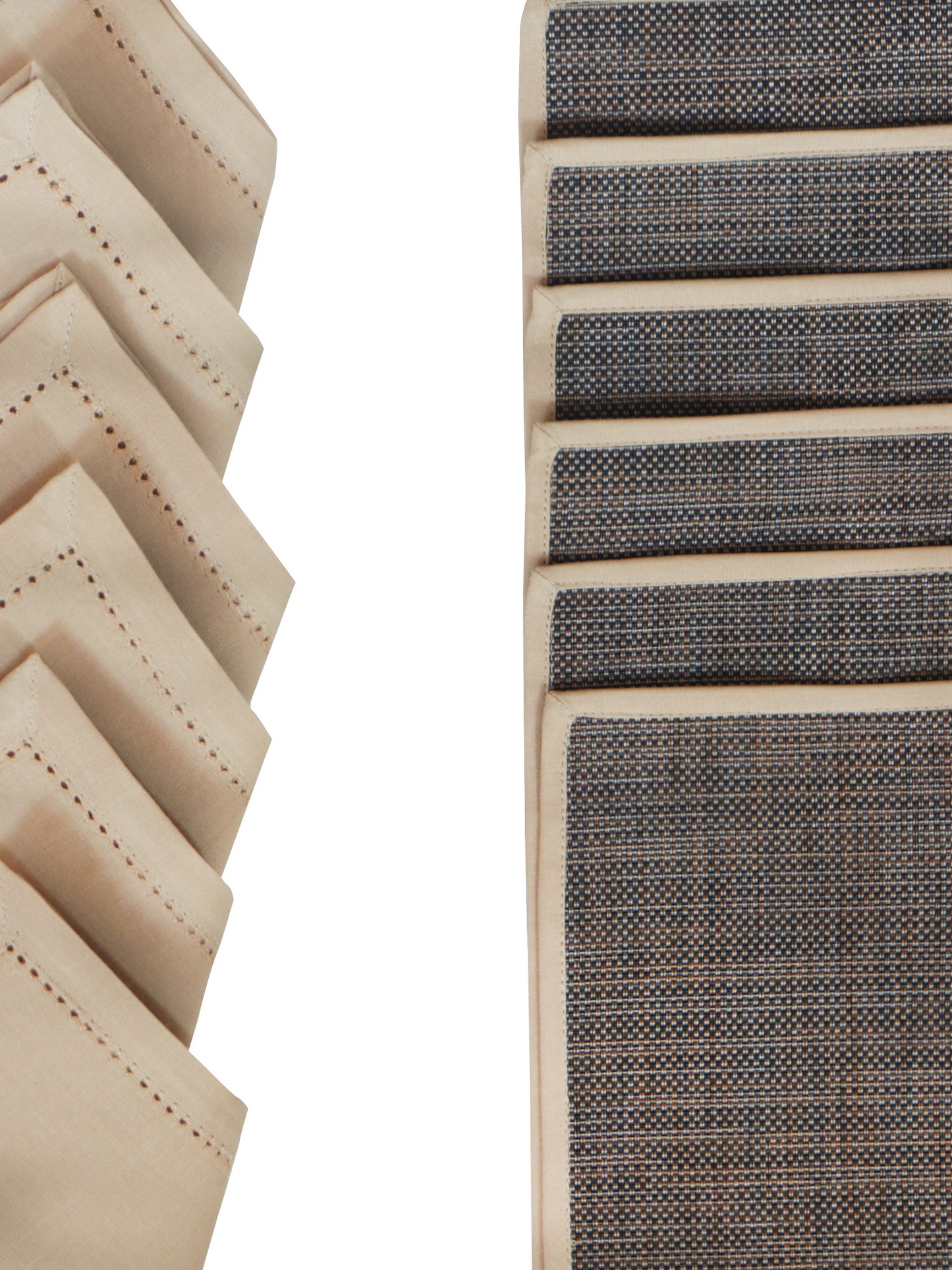 Solid Dinner Table Mats and Table Napkin | Flat Piping | Set of 6 | Brown and Beige | Polyester | Cotton | 12 Inch x 18 Inch | 16 Inch x 16 Inch