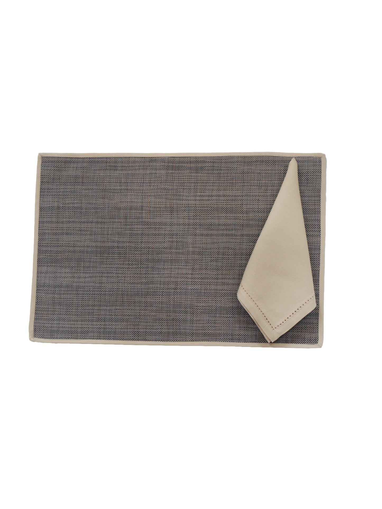 Solid Dinner Table Mats and Table Napkin | Flat Piping | Set of 6 | Brown and Beige | Polyester | Cotton | 12 Inch x 18 Inch | 16 Inch x 16 Inch