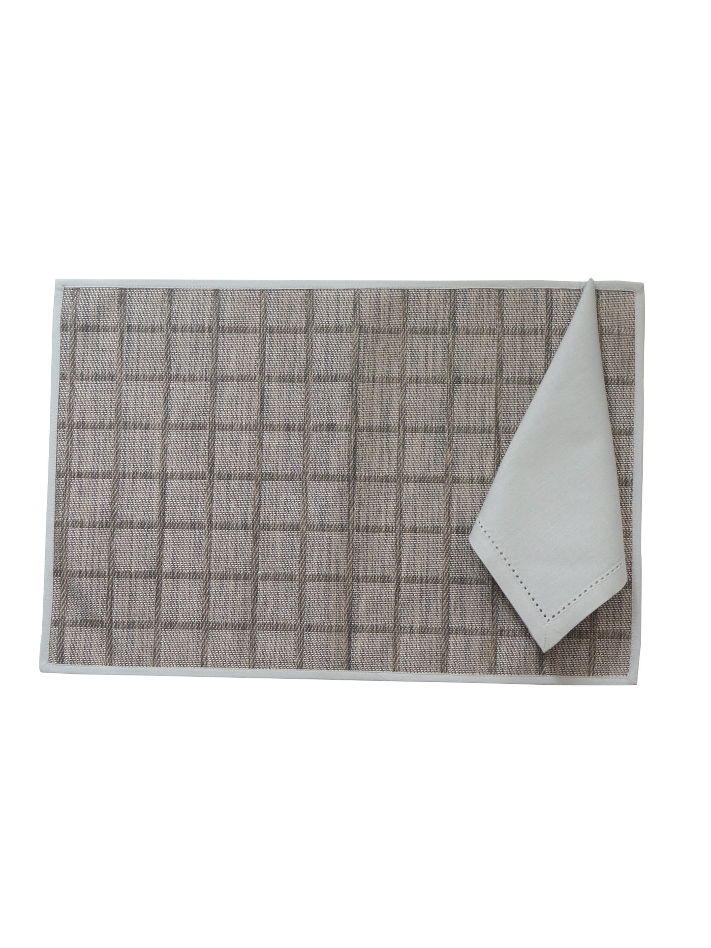 Solid Dinner Table Mats and Table Napkin | Flat Piping | Set of 6 | Grey and Blue | Polyester | Cotton | 12 Inch x 18 Inch | 16 Inch x 16 Inch