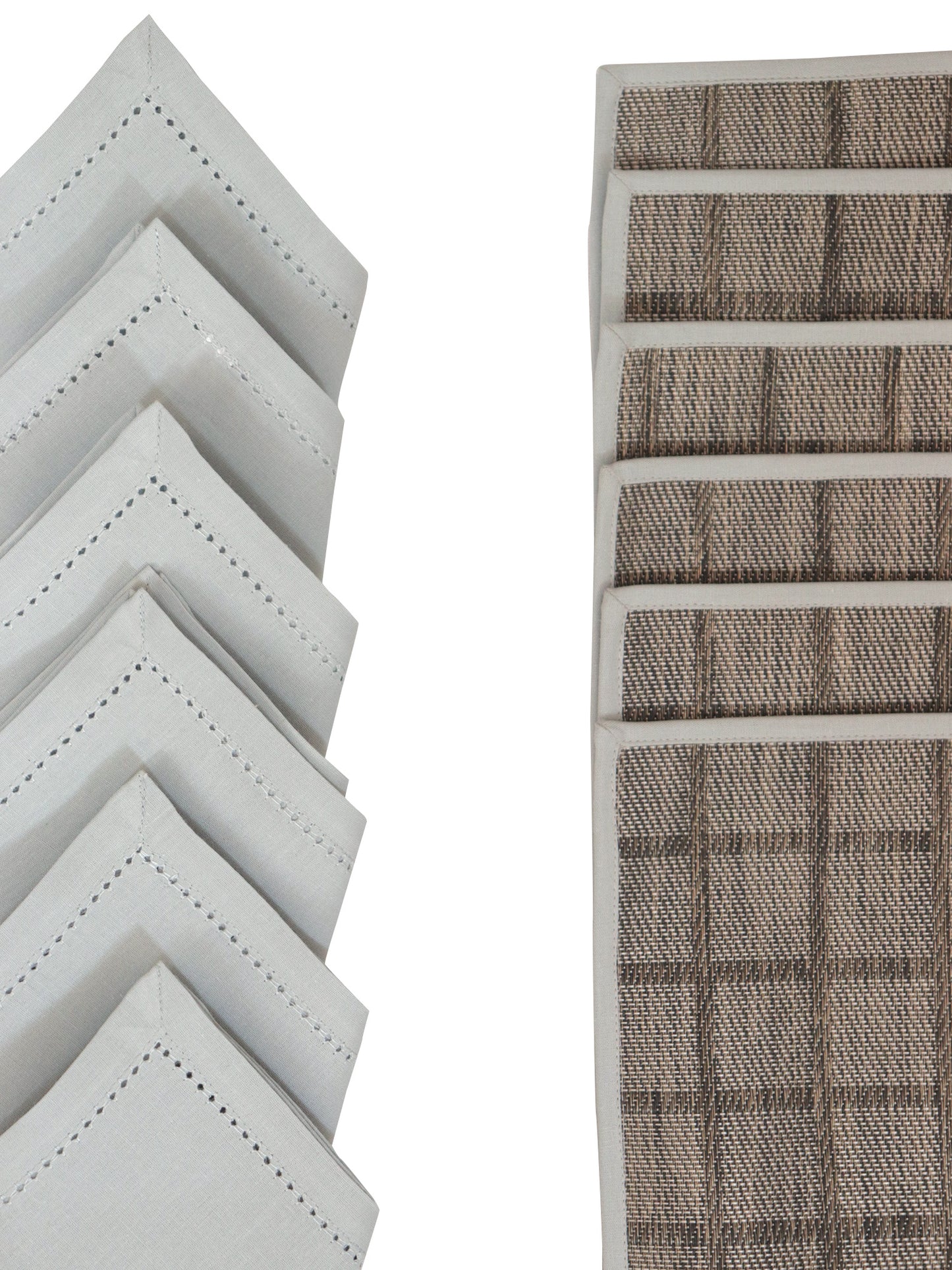 Solid Dinner Table Mats and Table Napkin | Flat Piping | Set of 6 | Grey and Blue | Polyester | Cotton | 12 Inch x 18 Inch | 16 Inch x 16 Inch