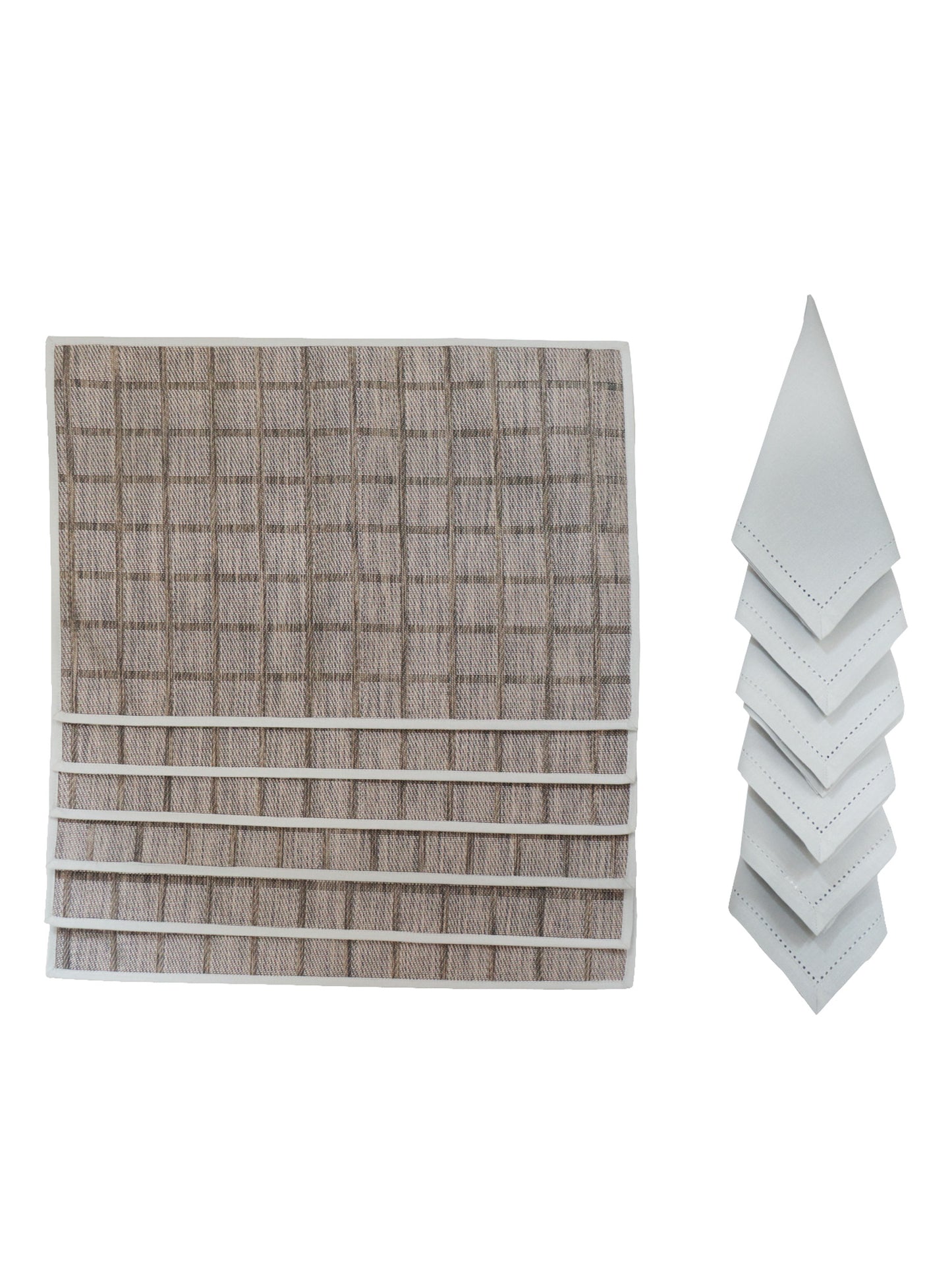 Solid Dinner Table Mats and Table Napkin | Flat Piping | Set of 6 | Grey and Blue | Polyester | Cotton | 12 Inch x 18 Inch | 16 Inch x 16 Inch