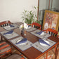 Solid Dinner Table Mats and Table Napkin | Flat Piping | Grey & Blue| Set of 6 | Polyester | Cotton | 12 Inch x 18 Inch | 16 Inch x 16 Inch