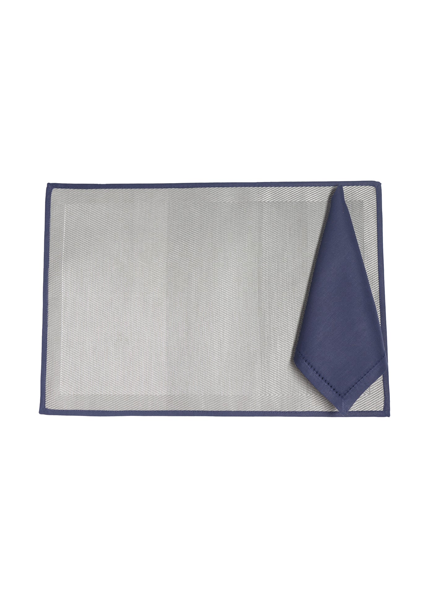 Solid Dinner Table Mats and Table Napkin | Flat Piping | Grey & Blue| Set of 6 | Polyester | Cotton | 12 Inch x 18 Inch | 16 Inch x 16 Inch