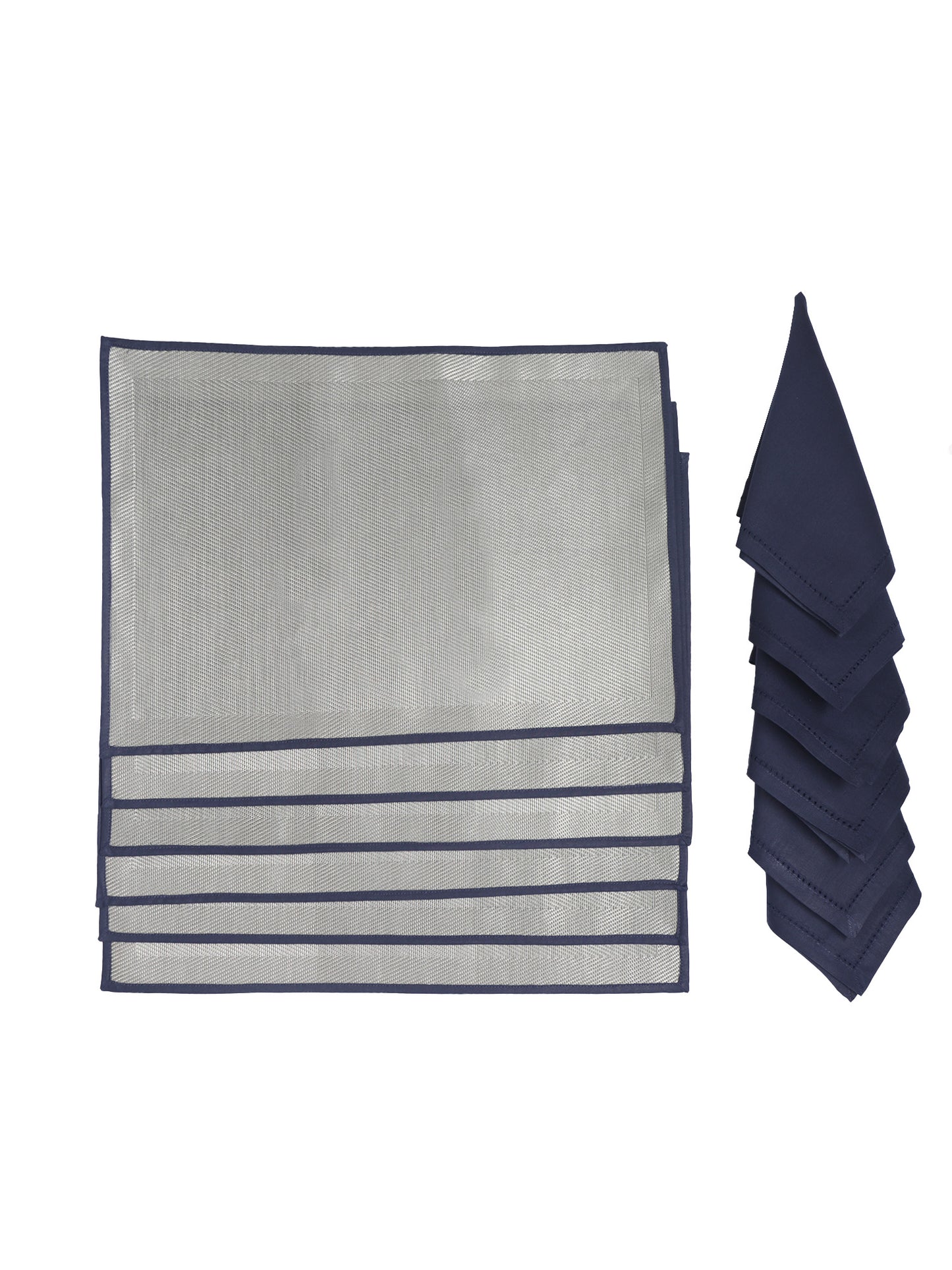 Solid Dinner Table Mats and Table Napkin | Flat Piping | Grey & Blue| Set of 6 | Polyester | Cotton | 12 Inch x 18 Inch | 16 Inch x 16 Inch