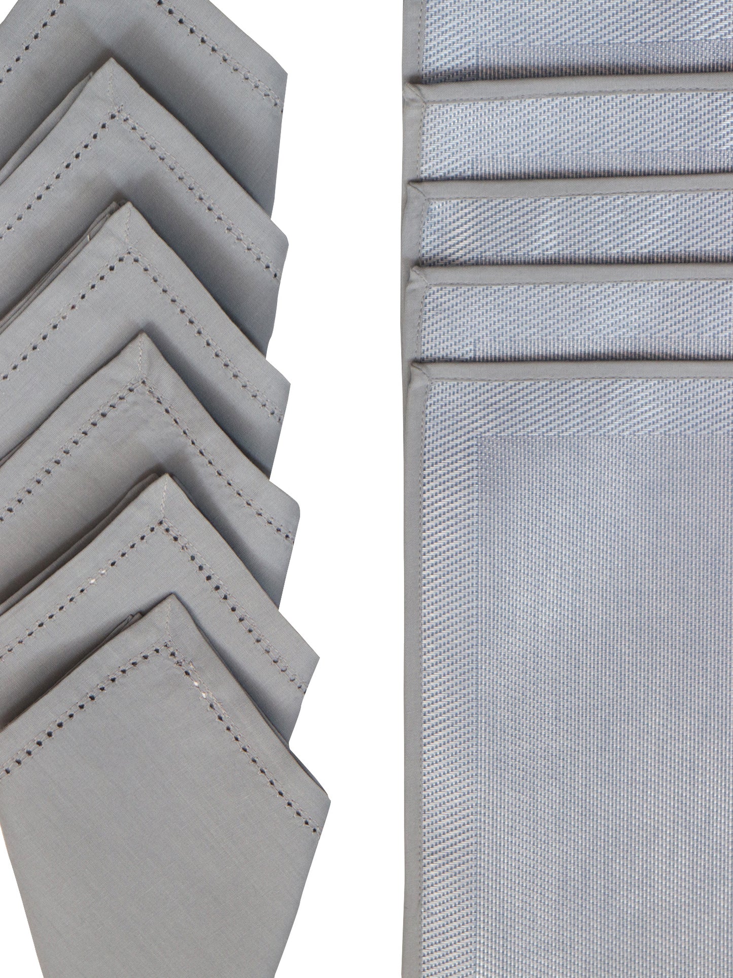 Solid Dinner Table Mats and Table Napkin | Flat Piping | Grey & Blue | Set of 6 | Polyester | Cotton | 12 Inch x 18 Inch | 16 Inch x 16 Inch