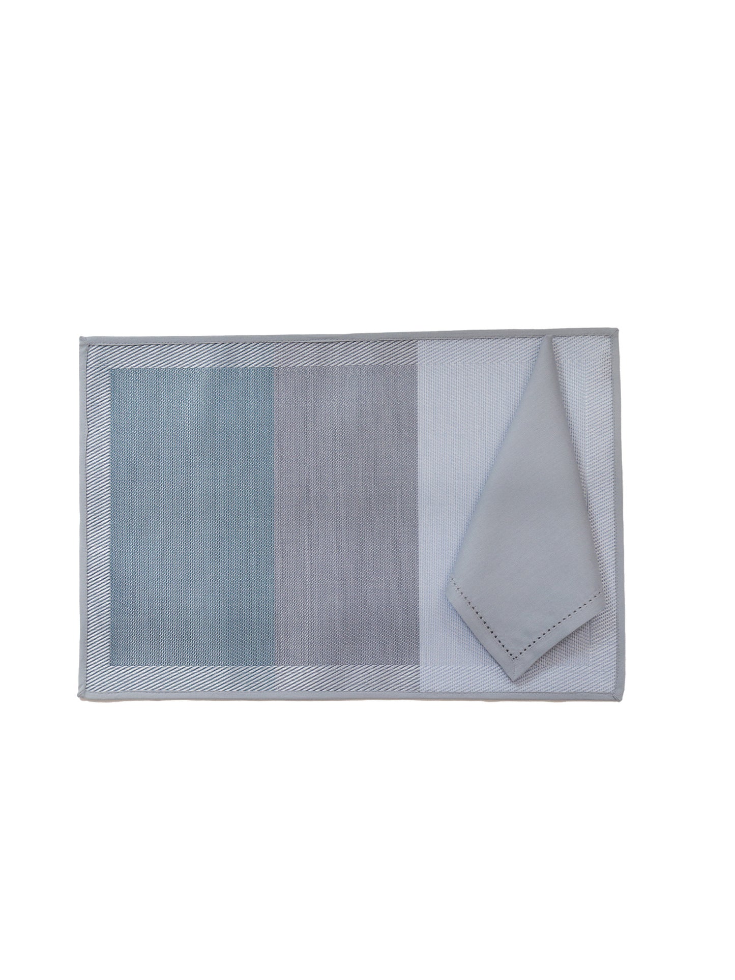 Solid Dinner Table Mats and Table Napkin | Flat Piping | Grey & Blue | Set of 6 | Polyester | Cotton | 12 Inch x 18 Inch | 16 Inch x 16 Inch