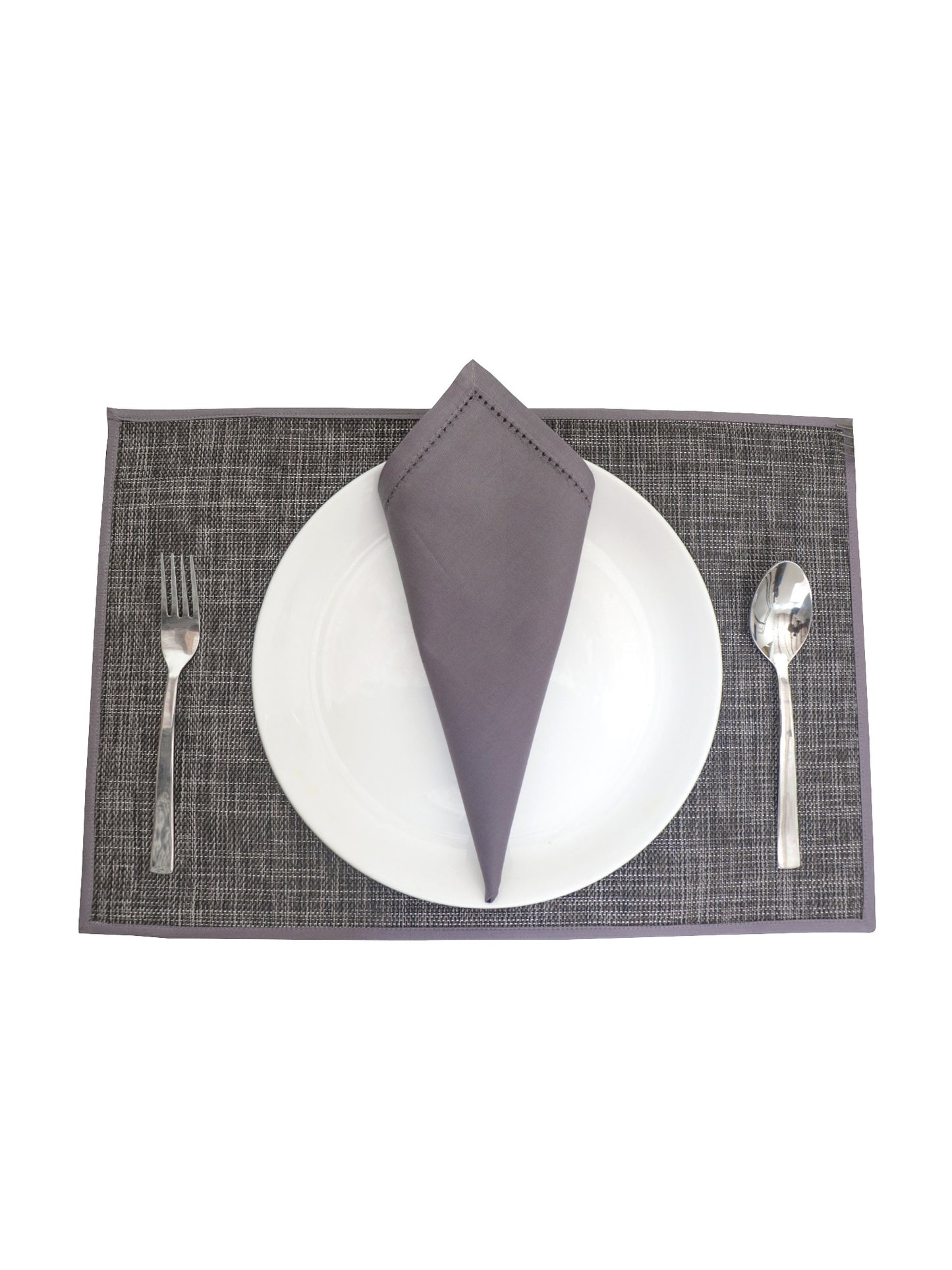 Solid Dinner Table Mats and Table Napkin | Flat Piping | Grey & Lilac | Set of 6 | Polyester | Cotton | 12 Inch x 18 Inch | 16 Inch x 16 Inch
