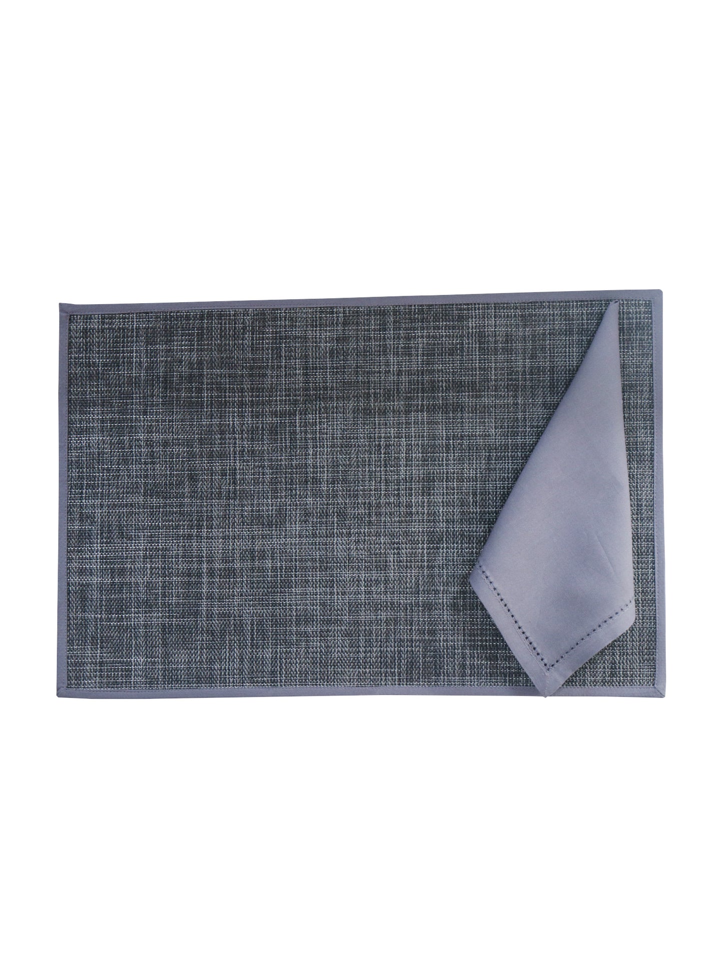 Solid Dinner Table Mats and Table Napkin | Flat Piping | Grey & Lilac | Set of 6 | Polyester | Cotton | 12 Inch x 18 Inch | 16 Inch x 16 Inch