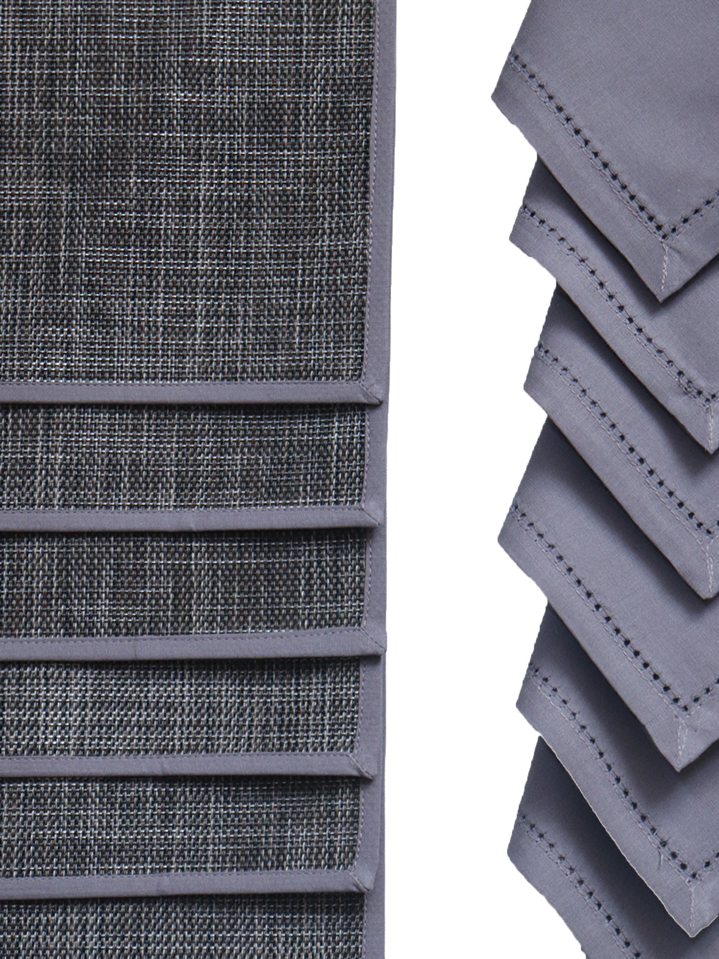 Solid Dinner Table Mats and Table Napkin | Flat Piping | Grey & Lilac | Set of 6 | Polyester | Cotton | 12 Inch x 18 Inch | 16 Inch x 16 Inch