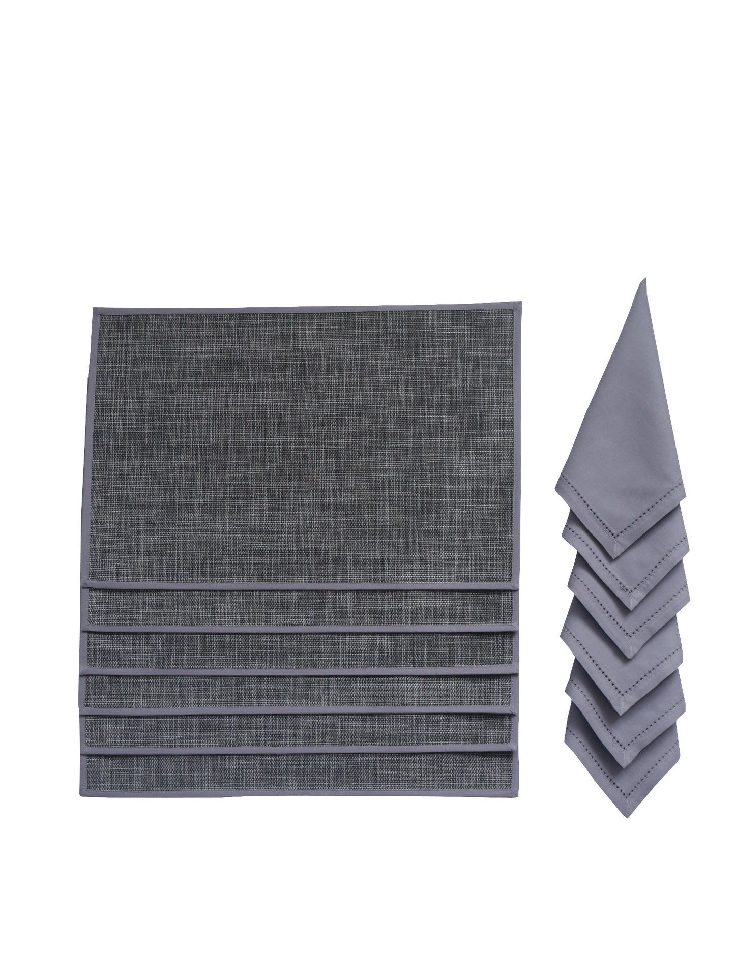 Solid Dinner Table Mats and Table Napkin | Flat Piping | Grey & Lilac | Set of 6 | Polyester | Cotton | 12 Inch x 18 Inch | 16 Inch x 16 Inch