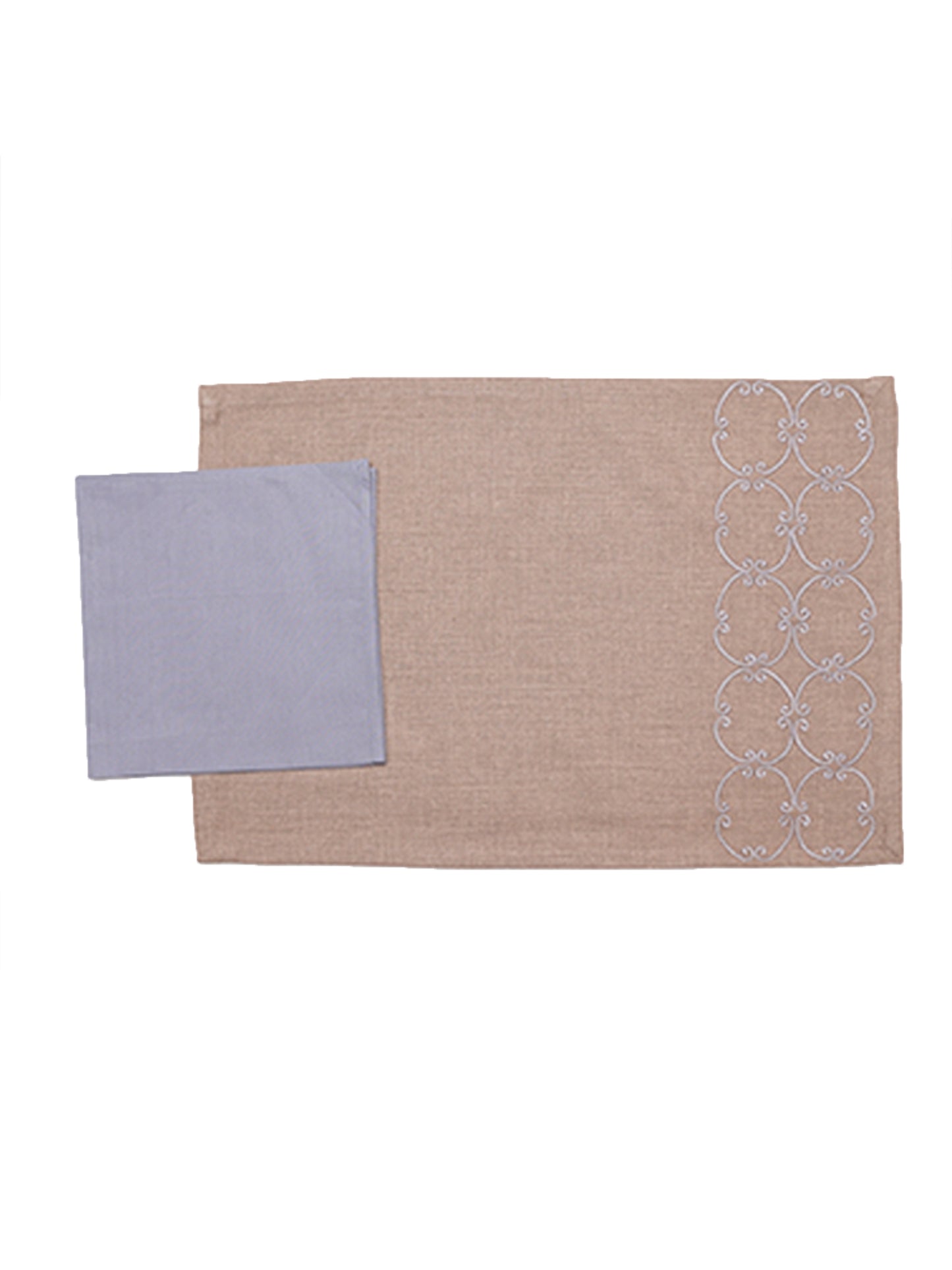 Embroidered Dining Table Mats and Solid Grey Dining Table Napkins | Cotton Blend | Set Of 6 | 13 Inch x 19 Inch | 16 Inch x 16 Inch