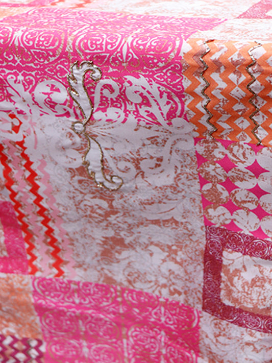 Pink Embroidered Printed Table Runner | 4 and 6 Seater | 12 Inch x 84 Inch | Polyester