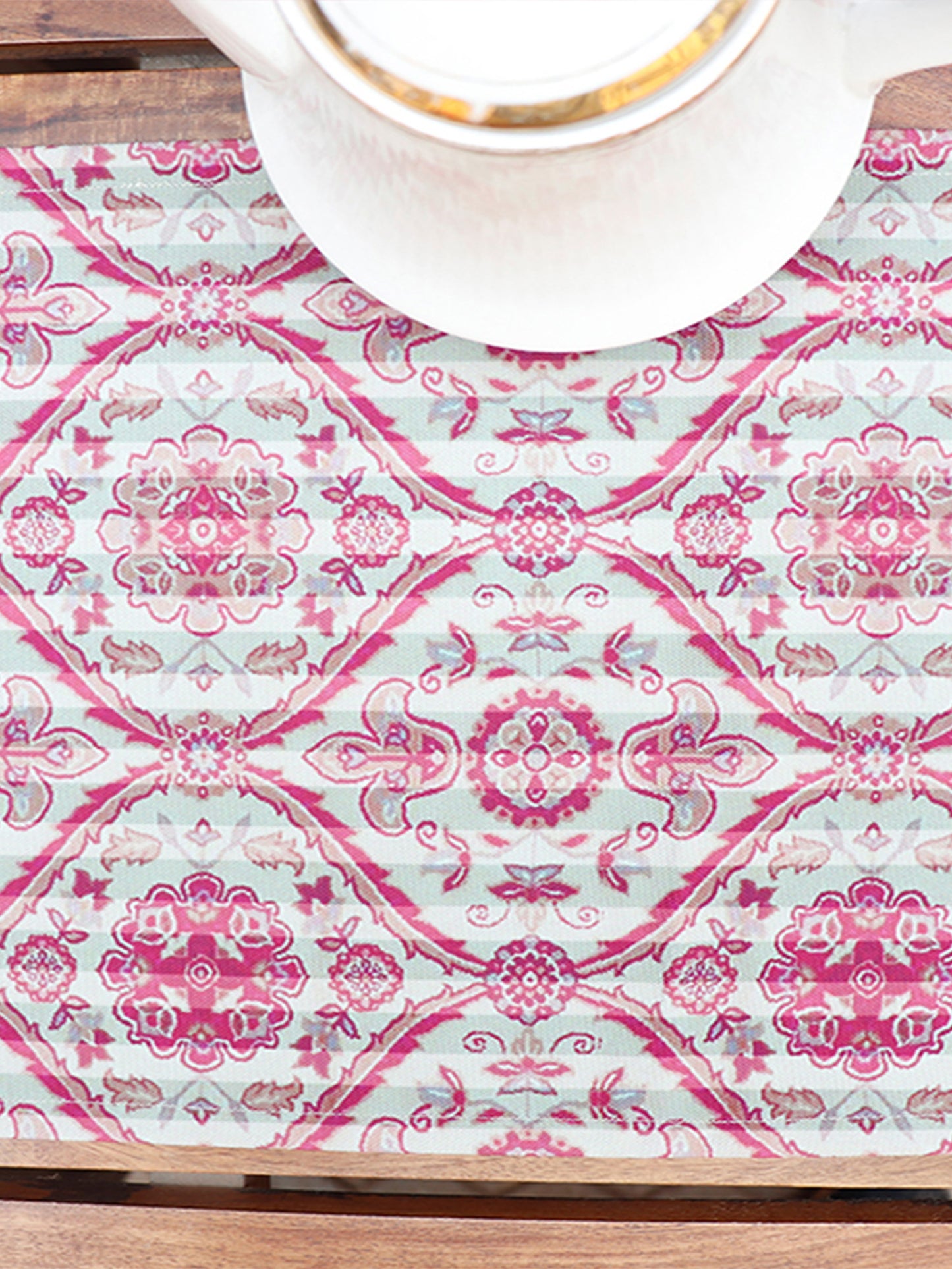 Pink Hand Embroidered | Floral Printed | Polycanvas Table Runner For 4 and 6 Seater Dining Table | 12 Inch x 84 Inch