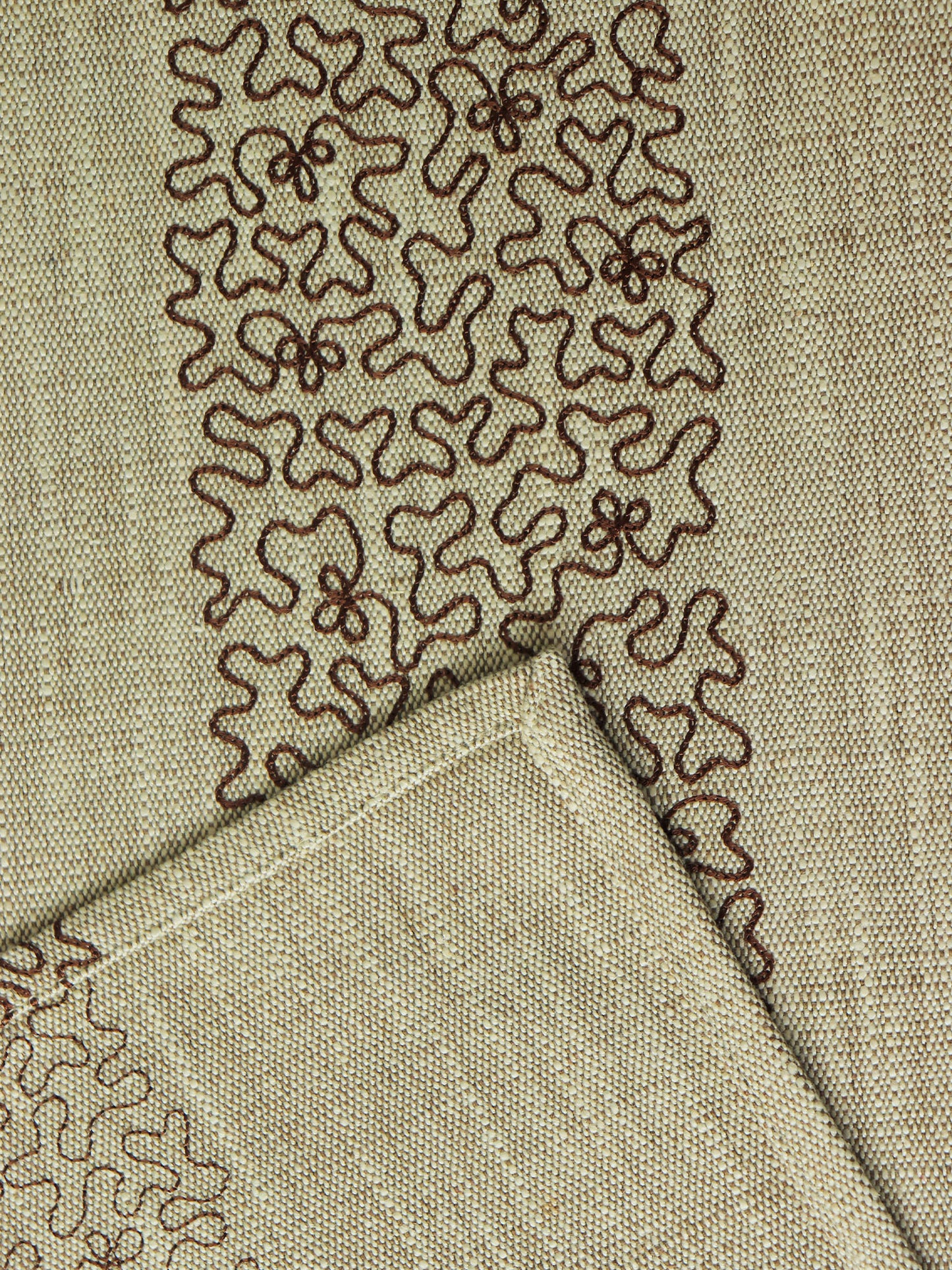 Aari Technique Embroidered | Beige Color Table Runner | 4 and 6 Seater | 12 Inch x 84 Inch | Cotton