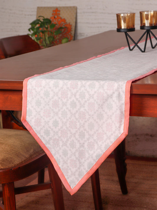 Brocade Table Runner with Floral Pattern and Flange Border with Silver Tassels | Multi - 12in X 84in