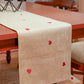 Red Heart Embroidered Table Runner with Pompoms at Ends | Valentine's Day Gift for Her | Beige - 12 x 84 Inch