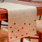 Silver and Red Heart Embroidered Table Runner with Pompoms at Ends | Valentine's Day Gift for Her | Beige - 12 x 84 Inch