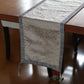 Silver Brocade Table Runner With Tassels, 12x84inch