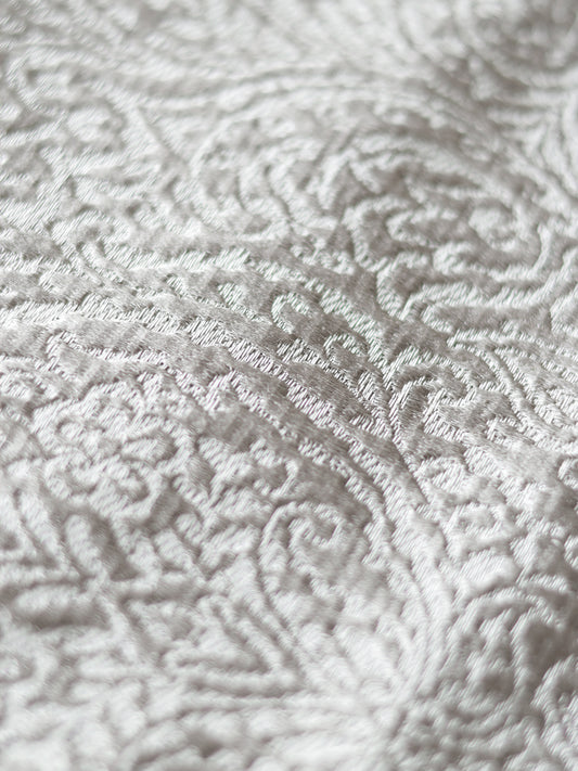 Silver Brocade Table Runner With Tassels, 12x84inch
