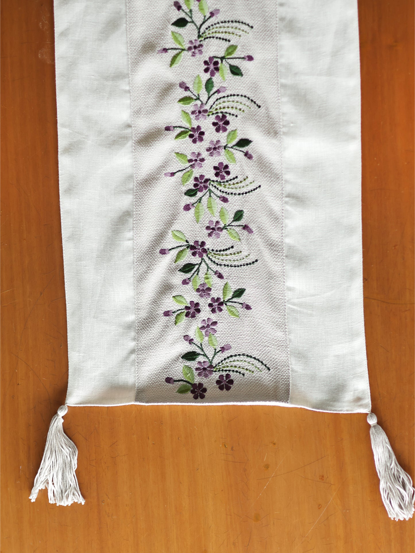 Embroidered Table Runner with Tassels 84x12inch