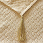 Golden Zari Brocade Table Runner with Tassels, Cream|12x48inch