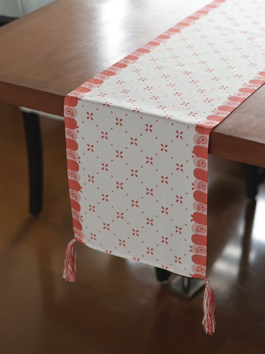 Multicolor Printed Polycotton Table Runner with Hand Tassels, 12x84inch