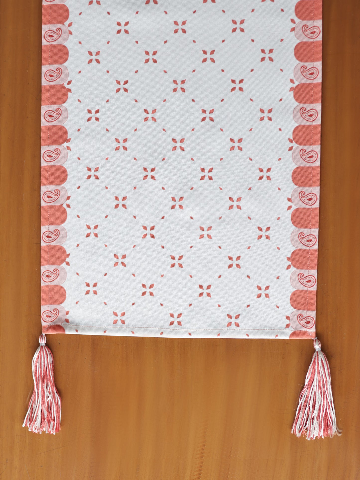 Multicolor Printed Polycotton Table Runner with Hand Tassels, 12x84inch